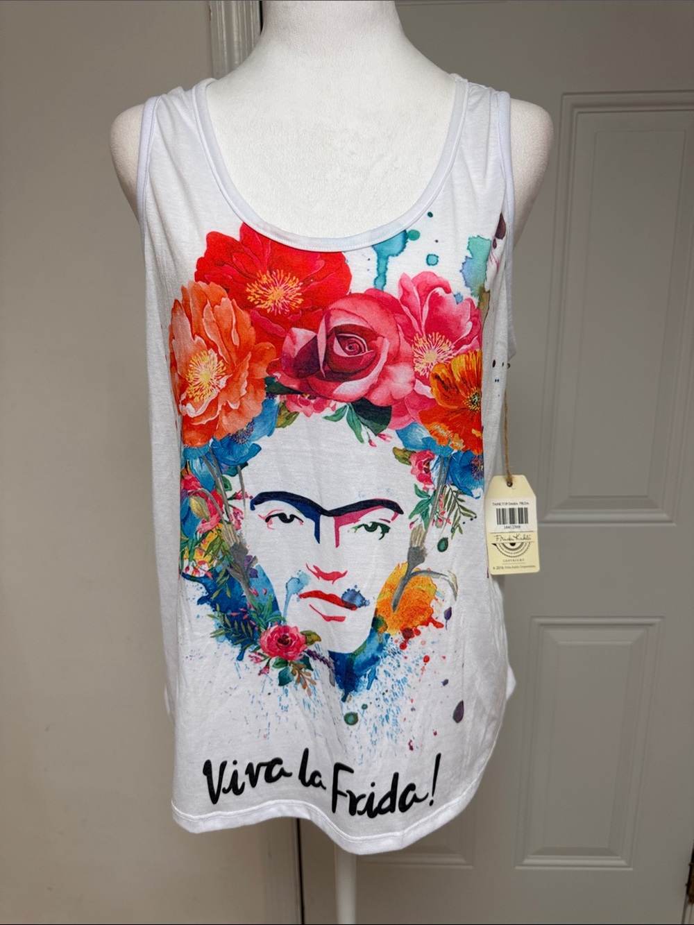 Frida Kahlo Viva la Frida! White Floral Frida Kahlo Graphic Tank Top size XL